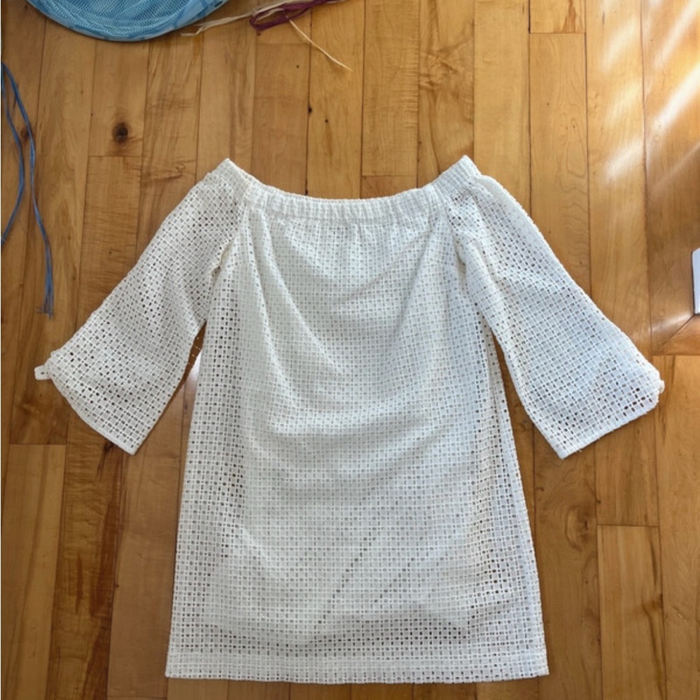 White Off-Shoulder Eyelet Dress